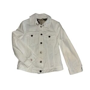 Burberry Brit Denim Jacket Women's 6 White Distressed Slim Fit Crop 3/4 Sleeve